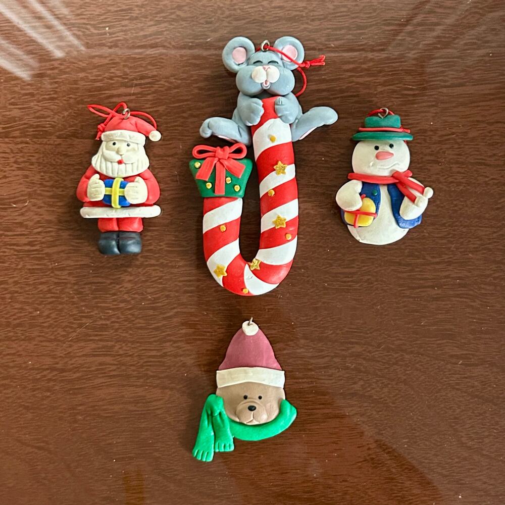 Set of 4 Vintage Christmas Ornaments – Foam/Soft Plastic